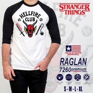 เสื้อยืด พิมพ์ลาย Hellfire Club Stranger Things Raglan 3/4 สําหรับผู้ชาย