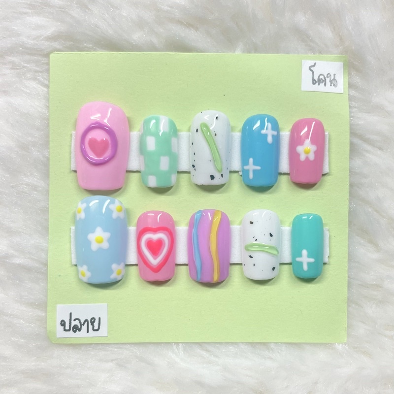 🎀(4) เล็บเจลปลอม ส่งด่วน❗️(ทรงยาวกลาง) เล็บปลอม เล็บเจลแท้ พร้อมตะไบและกาว