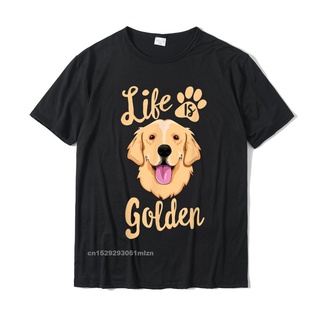 เสื้อยืดผ้าฝ้ายพรีเมี่ยม เสื้อยืด ผ้าฝ้าย พิมพ์ลาย Life Is Golden Retriever Dog Owner เหมาะกับของขวัญ สไตล์ยุโรป