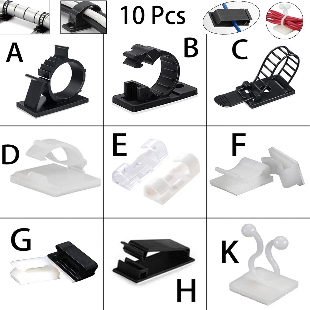 คลิปจัดสายเคเบิล USB 10 ชิ้น ติดใต้โต๊ะ จัดระเบียบสาย
