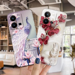 เคสโทรศัพท์มือถือ ซิลิโคนนิ่ม TPU ใส ลายนกยูง ดอกไม้ สําหรับ VIVO Y35 2022 28