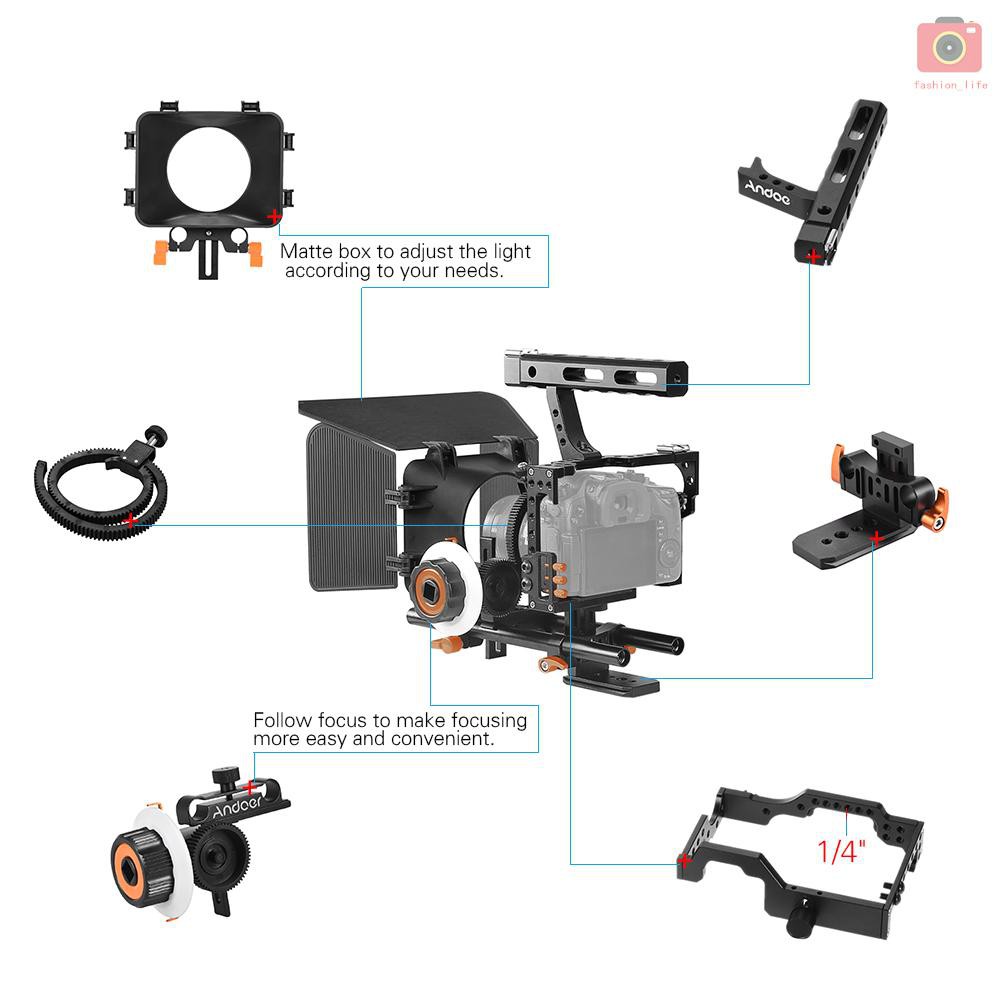 Andoer C500 Aluminum Alloy Camera Camcorder Video Cage Rig Kit Film Making System W Matte Box 