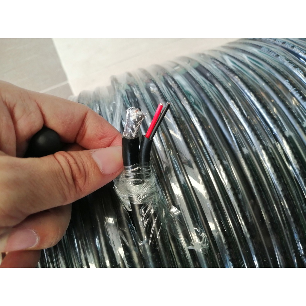 สายสัญญาณ RG6+Power 300M DRUM (ต่อ 1 กล่อง 300เมตร) รหัส 63422 สายนำสัญญาณกล้องวงจรปิด ยี่ห้อ Qoolis RG6+สายไฟ 300เมตร