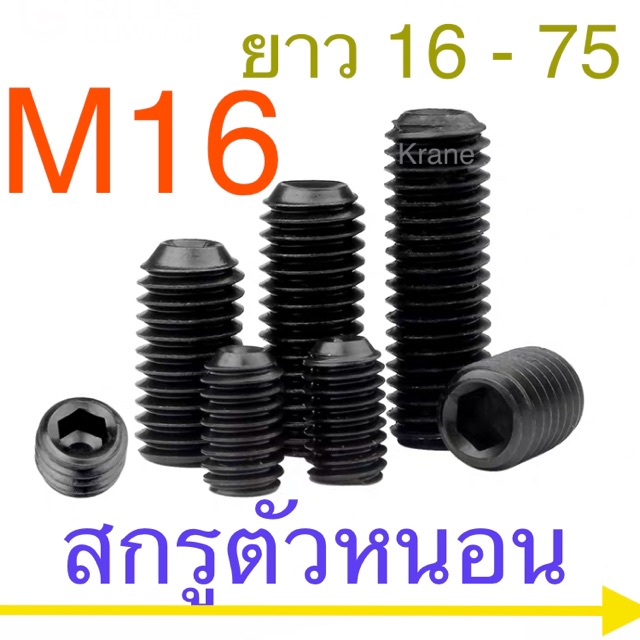 สกรูตัวหนอน ดำ เหล็กแข็ง 12.9  M3