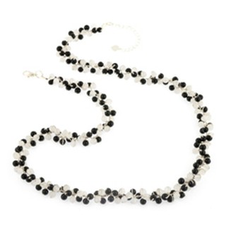 Suvani Jewelry - Classic Black &amp; White Round Resin Cluster Beads Silk Thread Long สร้อยคอลูกปัดสีดำและขาว ยาว 26-28 นิ้ว