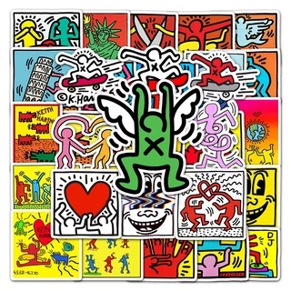 💥พร้อมส่ง💥Keith Haring คีธ แฮริ่ง DIY 50แผ่น sticker กันน้ำ สติ๊กเกอร์ ใช้ซ้ำได้ กระโปรงหลังรถ
