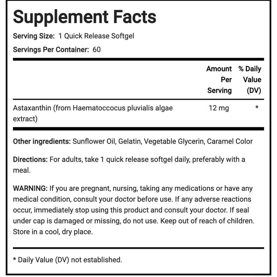 Piping Rock Astaxanthin 12mg 60 Softgels thumbnail 5