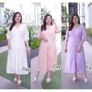 เดรสสาวอวบ ผ้าฉลุผ้าคอตตอลปักลาย Size40-50 (457)