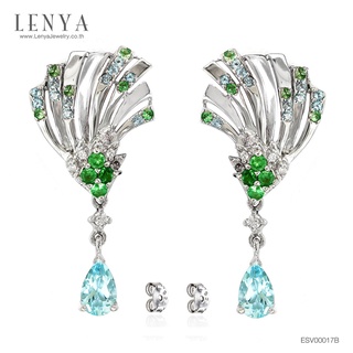 Lenya Jewelry ต่างหูประดับบลูโทแพซ (Blue Topaz) ซาโวไรท์ (Tsavorite) และเพชร DiamondLike บนตัวเรือนเงินแท้