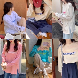 chuuchop_พร้อมส่ง(C7240) 🧸🛋 MASSAGED tee เสื้อยืดแขนยาวแต่งผ่าข้าง มี5สี