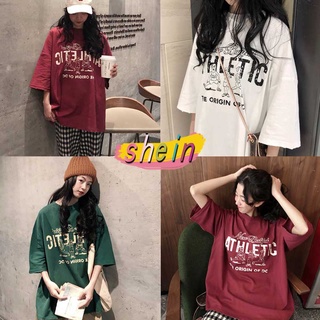 Shein 🔥เสื้อยืดสกรีนลายวินเทจ oversize เสื้อผ้าแฟชั่นเกาหลีราคาถูก แนวสตรีท XXL 5512