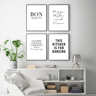 โปสเตอร์ผ้าใบ พิมพ์ลายคําคม bon appetit this kitchen is for Dancing สําหรับตกแต่งผนังห้องครัว คาเฟ่ ร้านค้า