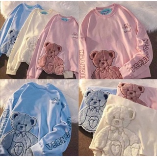 Orange🍊 พร้อมส่ง เสื้อแขนยาวน้องหมี งานปัก ลายน่ารัก (OS-05)​