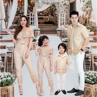 ชุดไทยประยุกต์ Bussaba Jumpsuit สีทอง ชุดไทย ชุดไทยจัมพ์สูท ชุดไทยแม่ลูก จัมพ์สูทผ้าไทย Thai Costume Pants ชุดแม่ลูก