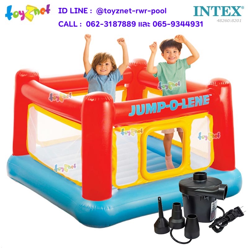 Intex เบาะกระโดด จั๊ม-โอ-ลีน รุ่น 48260 1.74x1.74x1.12 ม. + ที่สูบลมไฟฟ้า