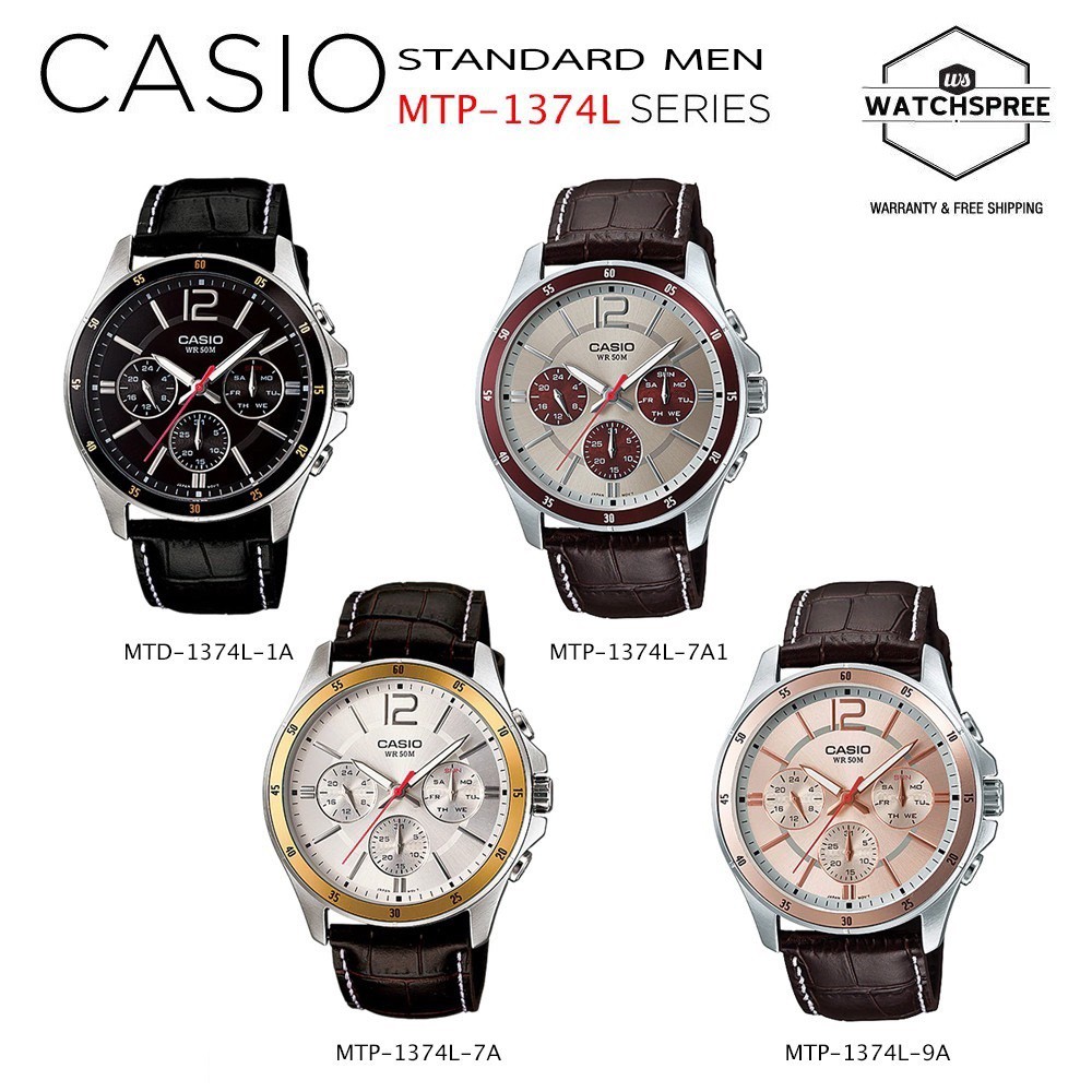 CASIO นาฬิกาข้อมือ ผู้ชาย สายหนัง รุ่น MTD-1374L-1A、MTP-1374L-7A1、MTP-1374L-7A、MTP-1374L-9A