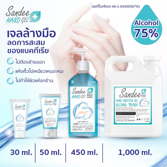 Sandee เจลล้างมือ แอลกอฮอล์75%