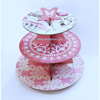 ชั้นวางคัพเค้ก ลาย classic สีชมพู pastel 3 ชั้น Cupcake Treat Stand Set