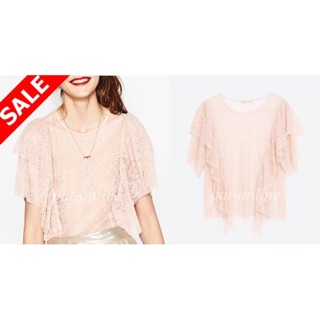 เสื้อลูกไม้ ZARA PINK FRILLED LACE TOP RUFFLES