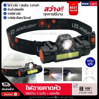 MaxLight ไฟฉายคาดหัว ไฟฉายแรงสูง ไฟฉายสว่าง ส่องไกล ชาร์จUSB สินค้าเกรดA ใช้เดินป่า ฉุกเฉิน กรีดยาง ส่องกบ ขนาดกะทัดรัด