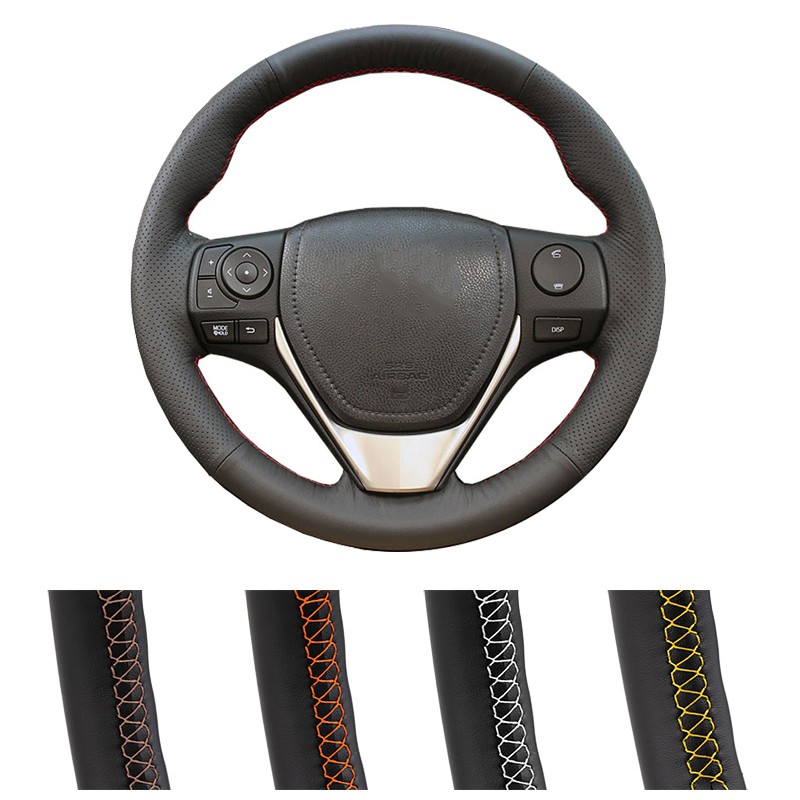 ปลอกหนังหุ้มพวงมาลัยรถยนต์ ไมโครไฟเบอร์ สีดํา สําหรับ Toyota E'Z RAV4 2013-2019 Corolla 2013-2017 iM Scion Auris