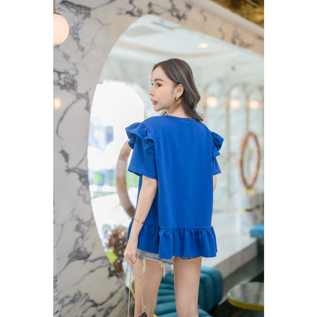 BB01 เสื้อยืดสาวอวบ เสื้อผ้าแฟชั่นผู้หญิง อกประมาณ 35-44 นิ้ว คอกลม แขนสั้น แต่งระบายไหล่ และชายเสื้อ เสื้อผ้าไซส์ใหญ่ thumbnail 6