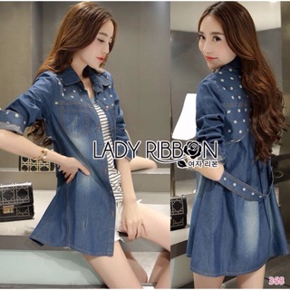 🎀 Lady Ribbons Made 🎀 Lady Isabella Little Dot Printed Denim Shirt Dress เชิ้ตเดรสผ้าเดนิมประดับล