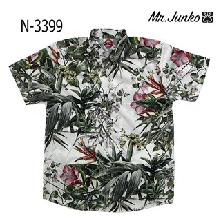 เสื้อเชิ้ต ฮาวาย ลายใบไม้ ผ้านิ่มๆ ผ้าใส่สบายไม่ร้อน ไม่ต้องรีดN-3399