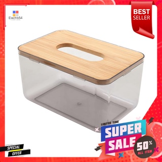 กล่องทิชชู่แผ่น ฝาไม้ไผ่ KECH ไซซ์ M สีน้ำตาลTISSUE BOX DISPENSER WITH BAMBOO LID KECH M BROWN