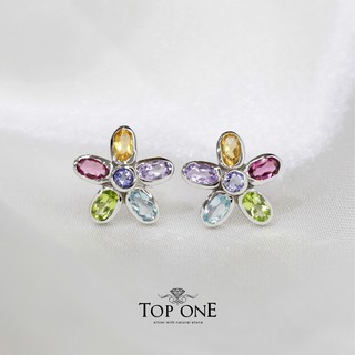 Top1Jewelry ต่างหูเงินแท้925 พลอยแท้ Blue Topaz