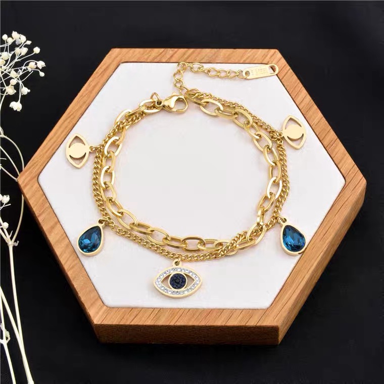 สร้อยข้อมือโซ่ ชุบไทเทเนียม ชุบทอง 18K ประดับเพชร สองชั้น สไตล์ยุโรป อเมริกัน หรูหรา ของขวัญวันเกิด สําหรับแฟนสาว - รูปที่ 5