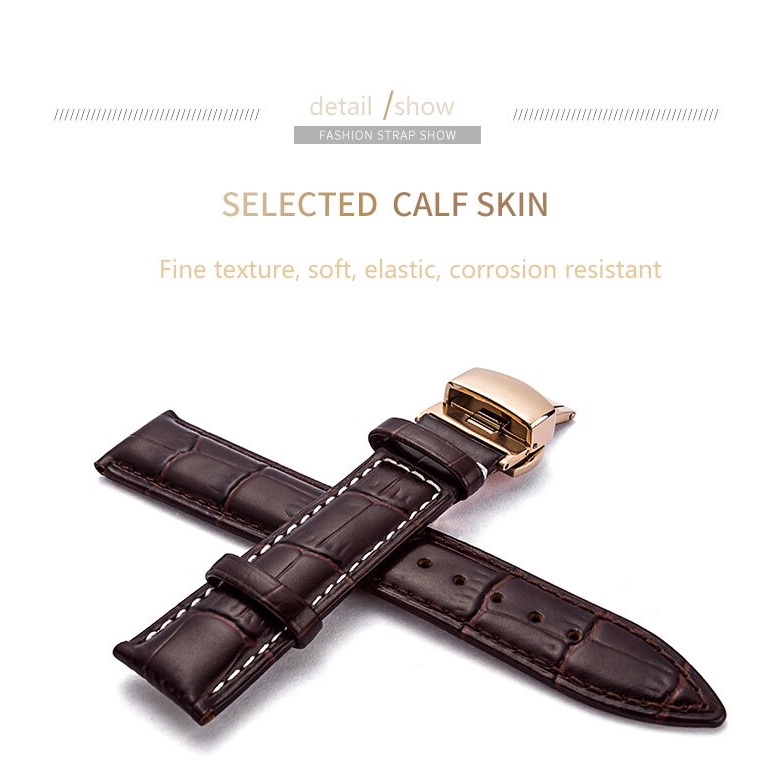 18 19 20 21 22 24mm Genuine Leather Watchband With Double รูปที่ 6