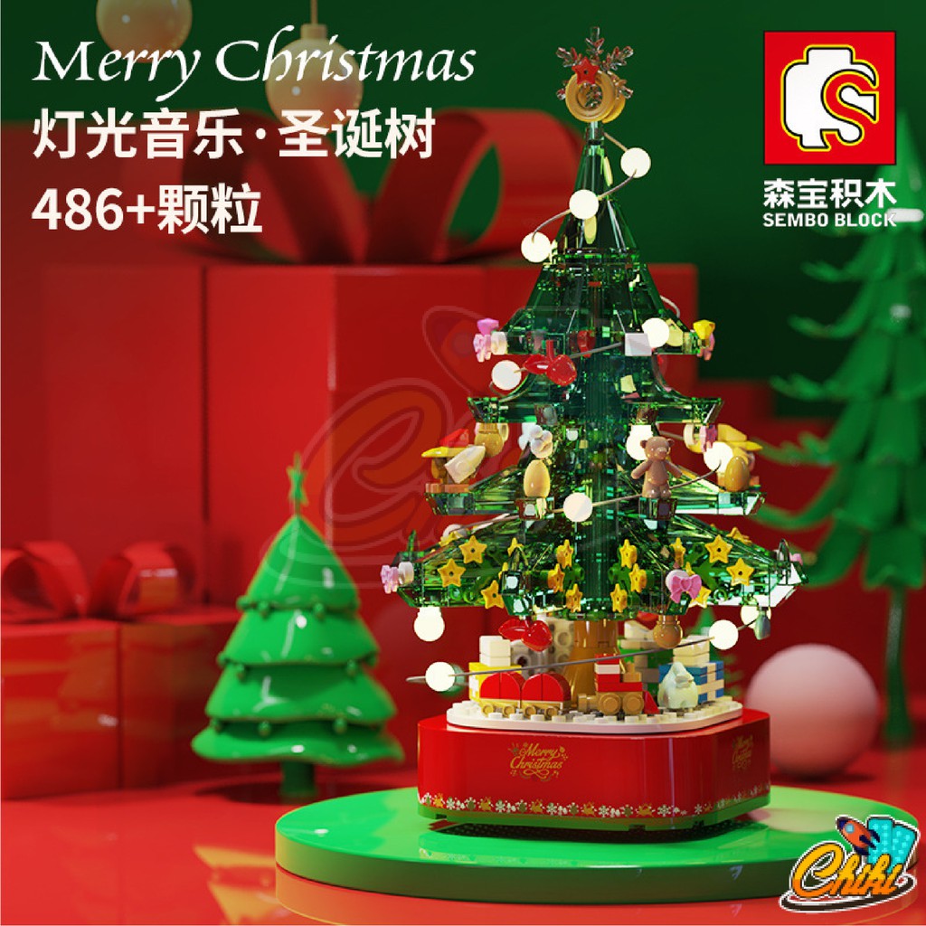 ชุดตัวต่อ Sembo Block ต้นคริสต์มาส มีเสียง มีไฟ หมุนได้ SD601097 จำนวน 486 ชิ้น