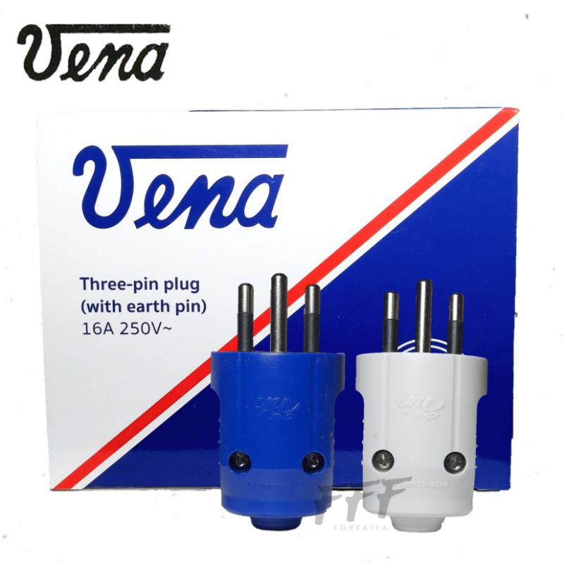[แพ็ค12ตัว] ปลั๊กตัวผู้ ปลั๊กตัวผู้มีกราวด์ เต้าเสียบ 3 ขากลม (มีขั้วดิน) คละสี ยี่ห้อ VENA PP1633