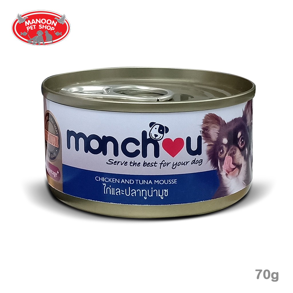 สินค้ารวมส่งฟรี⚡ [MANOON] Monchou Can Adult Dog Food All Flavor 70g อาหารสุนัขชนิดเปียกบรรจุกระป๋อง ❤️ Chicken&Tuna Mousse COD.เก็บเงินปลายทาง
