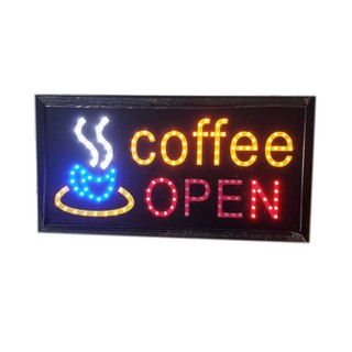 ป้ายไฟLED Coffee OPEN ป้ายไฟสำเร็จรูป ขนาด48*25 ซม. อักษร ตกแต่งหน้าร้านกาแฟ LED SIGN ข้อความ YW-COFFEE OPEN