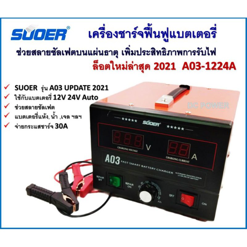 เครื่องชาร์จแบตเตอรี่ SUOER รุ่น A03-1224 (รุ่น UPDATE 2021)