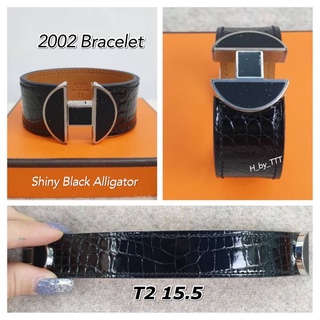 H ermes leather bracelets กำไลหนัง leather bracelet  Shiny Black Alligator T2 15.5 ของแท้