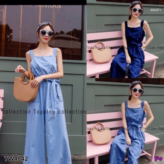 Jumpsuit จั้มสูทสายเดี่ยวขายาวมีสายผูกเอว งานผ้ายีนส์เทียมฟอกสี