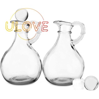 Glass Oil and Vinegar Bottles (2 Piece Set) Round Bottle with Stopper