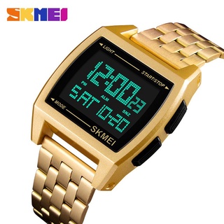 SKMEI Top luxury Watch Men Stainless Steel Strap Fashion 3Bar Waterproof Watches LED Display Digital Watch