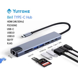 YUNGTOHE ฮับ ยูเอสบี การ์ดรีดเดอร์ USB C Hub Dock 3.0 อะแดปเตอร์ฮับ ฮับ Type-C To USB 3.0+HDMI +RJ45
