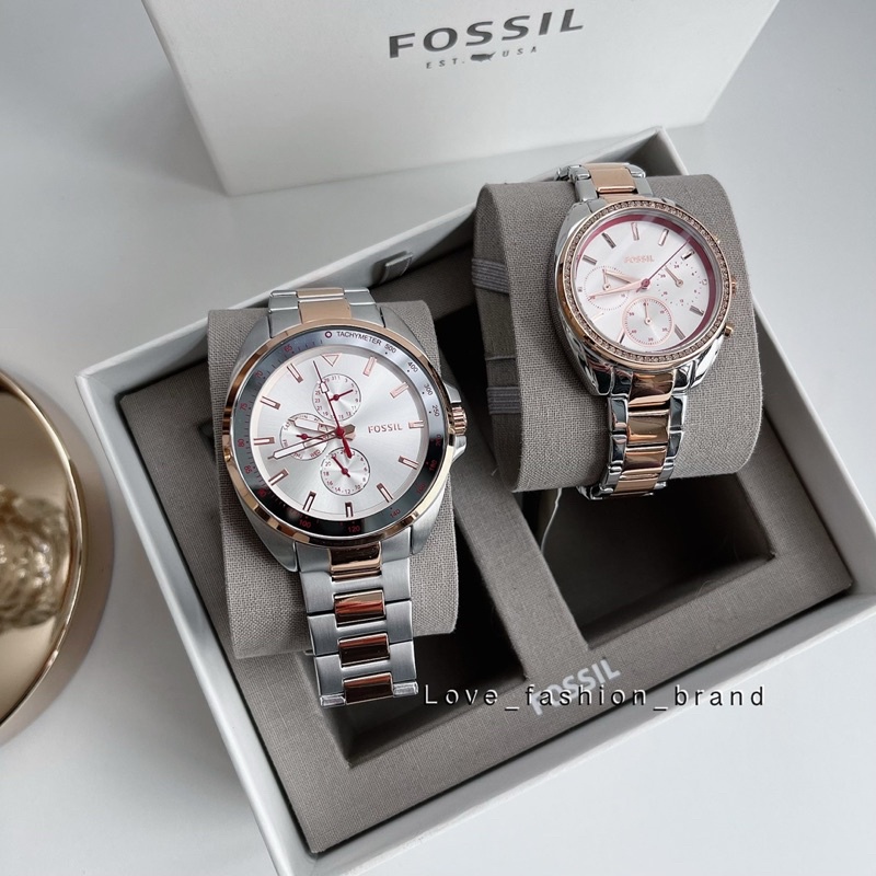 👑ผ่อน0%แท้100%👑 นาฬิกาข้อมือ FOSSIL His and Hers Multifunction Two-Tone Stainless Steel Watch Set BQ2661set BQ2661