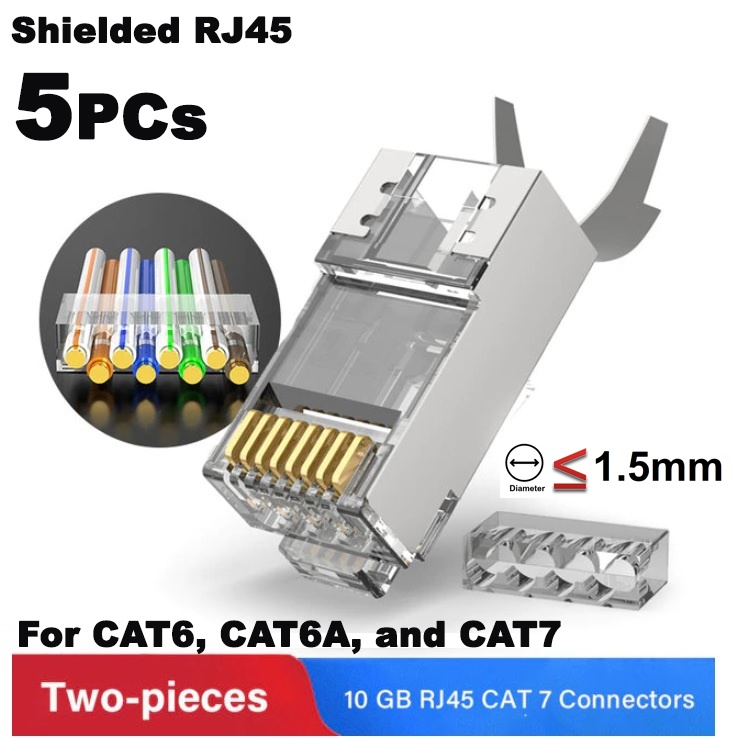 หัว RJ45  5หัว 2-Piece CAT6A & CAT7 Shielded RJ45 Modular Plug Connector 50μ 8P8C - RJ45 Connector N