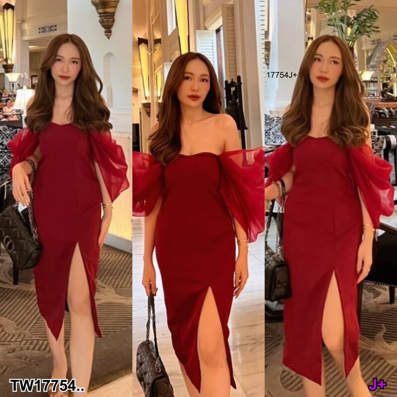 เดรสเกาะอก แต่งผ้าตาข่าย MM17754 Strapless dress with mesh fabric.Strapless dress with mesh fabric..