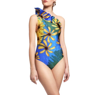 Angelys Balek ชุดว่ายน้ำ One Shoulder Ruffle Swimsuit  รุ่นFW20SW005043014สีน้ำเงินลายปริ้น