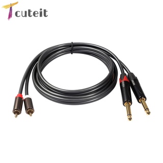 Tcuteit 4.9ft Dual 6.35มม.1/4 Ts Mono Male To Dual Rca Male อะแดปเตอร์สายเคเบิ้ลเชื่อมต่อเสียง