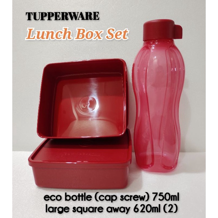Tupperware LUNCH BOX SET ขวดนม ทรงสี่เหลี่ยม ขนาด 620 มล. (2) 750 มล. สีแดง