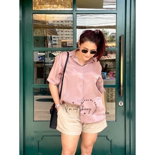 Pearl Pink Shirt แขนสั้น ผ้าเงา สินค้าใส่ได้จริงและไม่คัน
