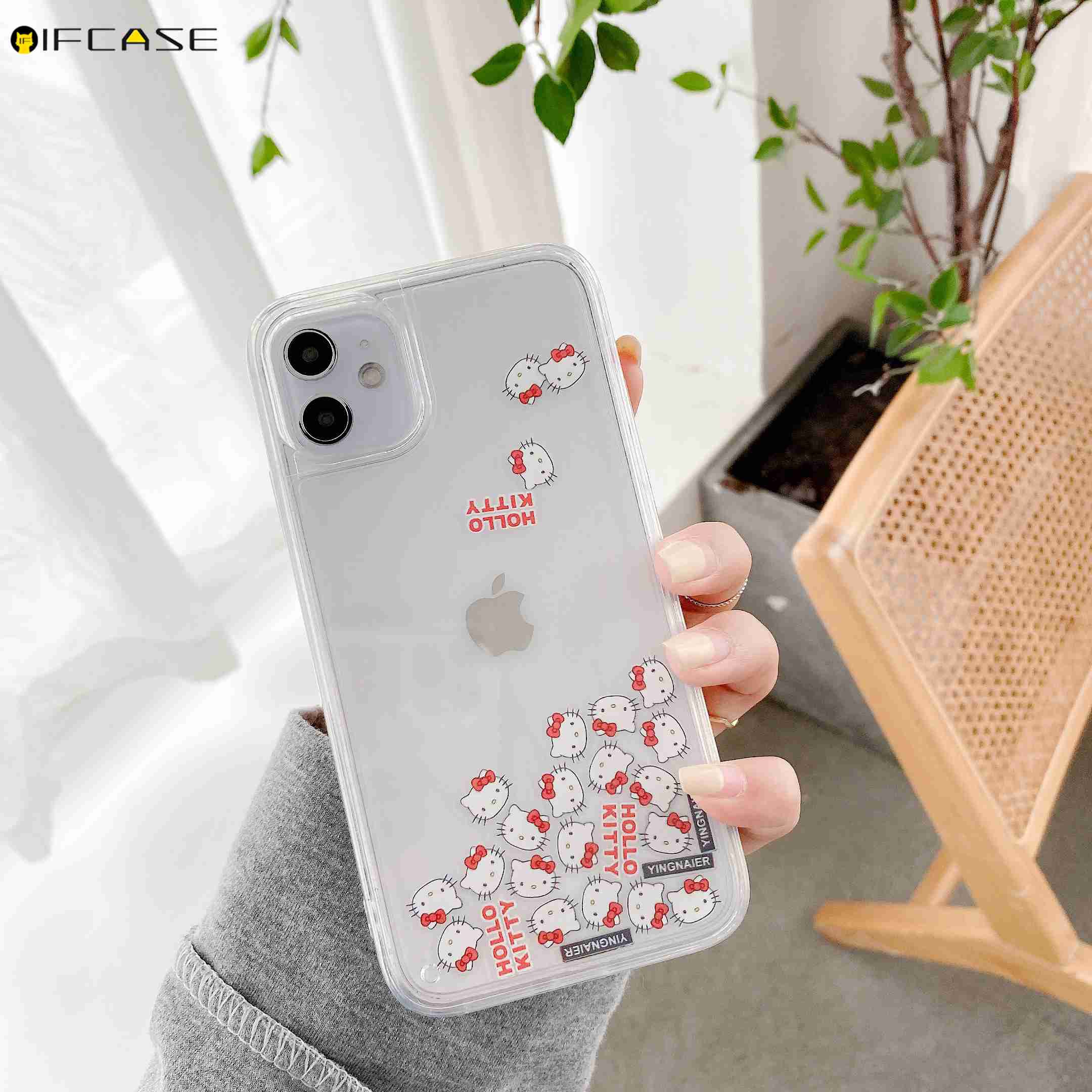 Iphone 12 Mini 12 11 Pro Max Xs Max Xr X 7 8 Plus Phone Case Hello Kitty Quicksand Liquid Cartoon Cute Lovely Cat Clear Transparent Casing Case Cover ราคาท ด ท ส ด